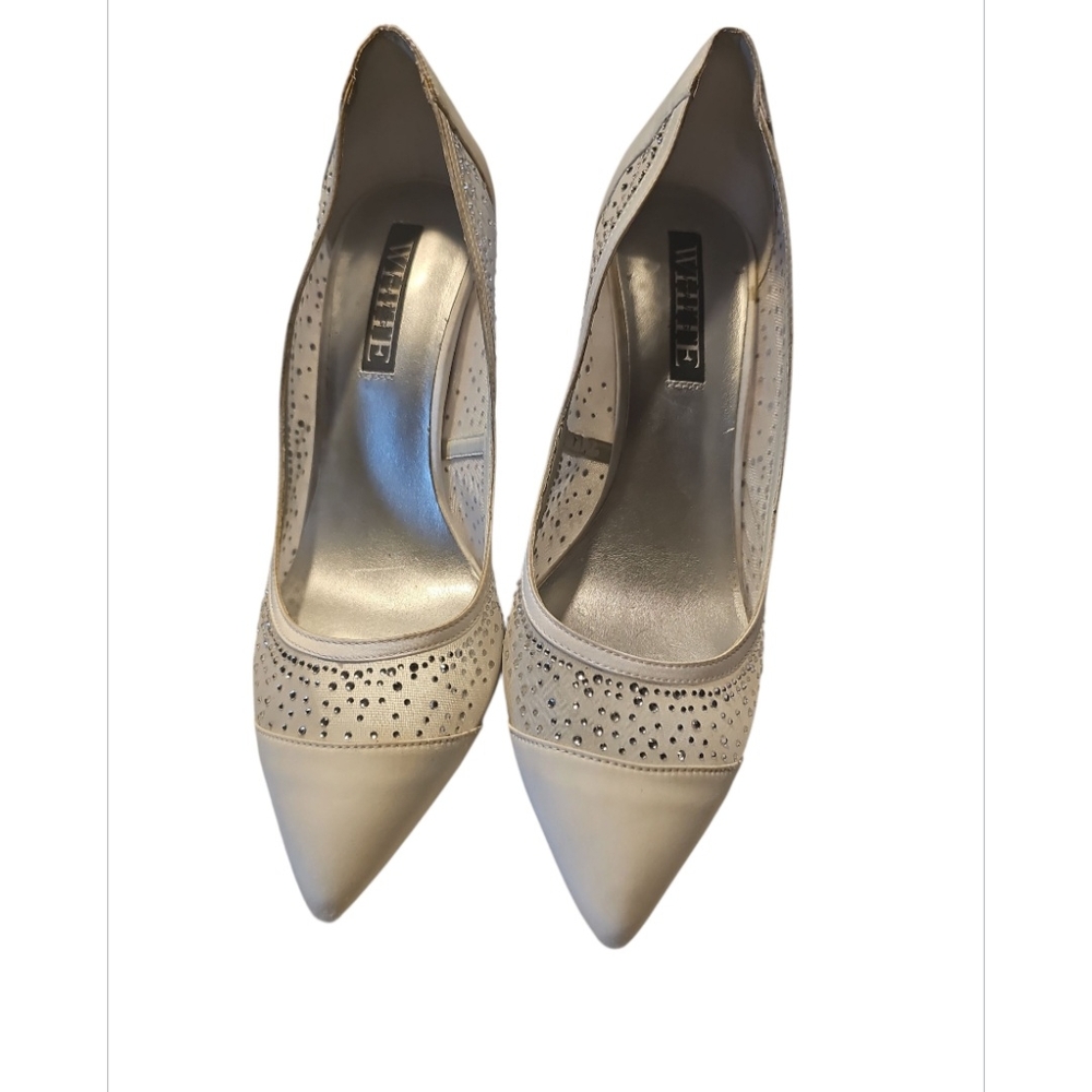 WHIT Cream Heels with Intricate Cut-Out Design